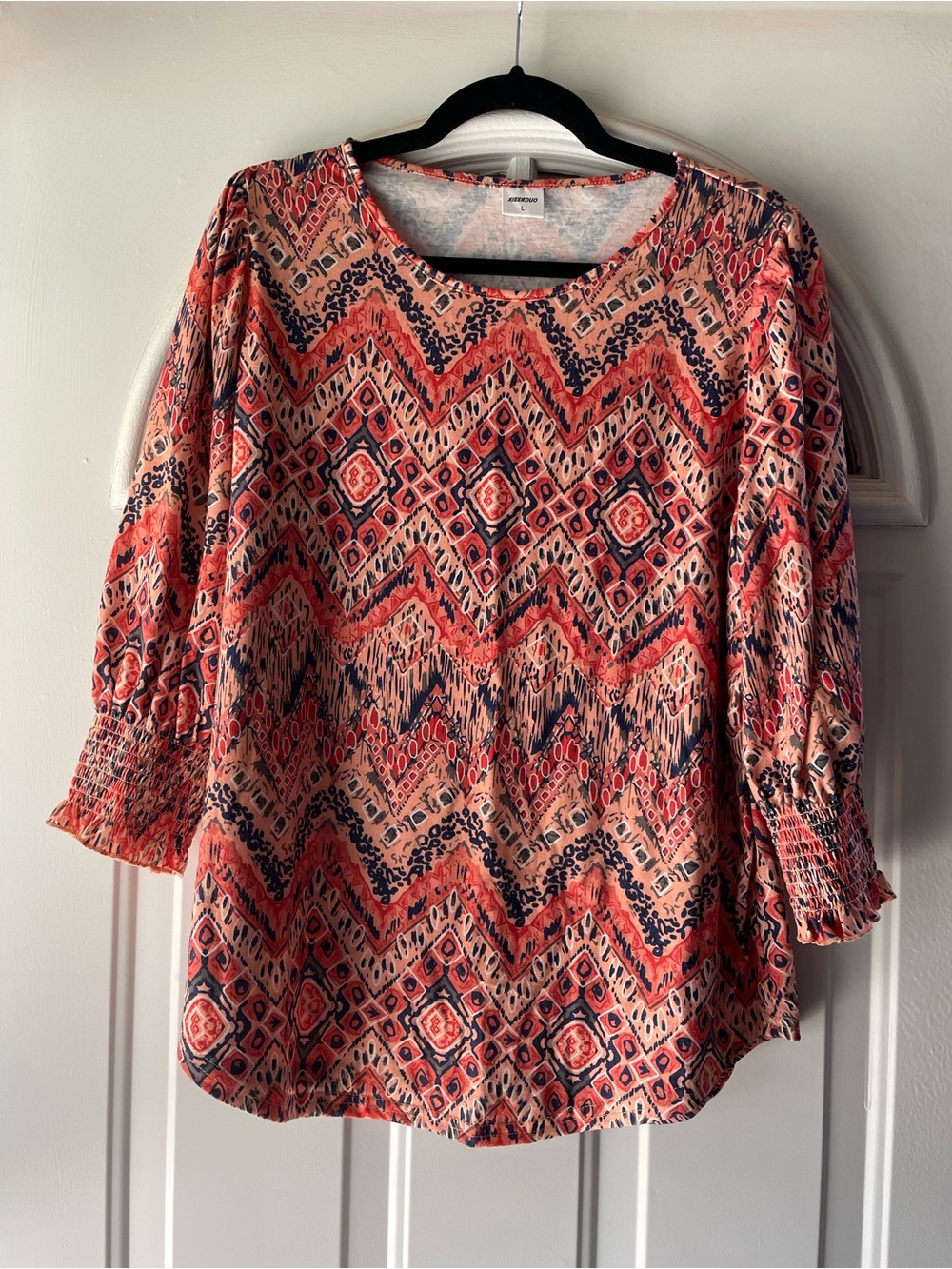 Womens Coral & Navy Printed Blouse